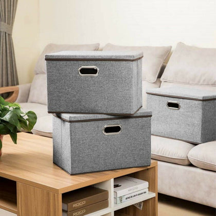 Large Foldable Storage Boxes with Lid Collapsible Home Clothes Organizer Fabric