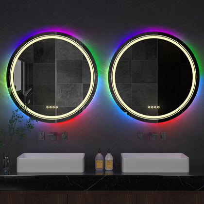 Ultra-Modern Round LED Bathroom Mirror RGB Backlit Stepless Colors Dimmable Wall