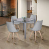 Modern Dining Table and 4 Chairs Set Tempered Glass PU Padded Seat Wooden Legs