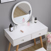 Vanity Dressing Table Makeup Desk w/ Round Mirror&2 Drawers,Stool White Bedroom