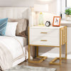 White Wooden Bedside Table with Metal Base, Modern Nightstand Side End Table