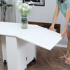 Mobile Drop Leaf Dining Table Folding Desk w/ 2 wheels Storage Shelves White