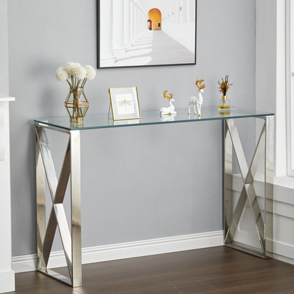 Slim Console Table Side Narrow Desk Kitchen Hallway Stand Rectangular Glass Unit