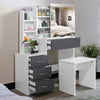Dressing Table with Drawers, Mirror Stool Set Makeup Desk Vanity Table Bedroom