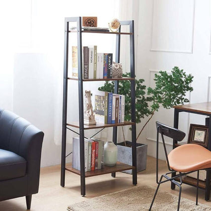 Vintage Metal Ladder Shelving 4 Tier Tall Bookshelf Plant Stand Storage Shelf