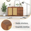 Wooden Rattan Sideboard Buffet Cupboard Storage Side Cabinet 2 Doors 2 Drawers