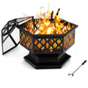 Hexagon Patio Fire Pit Charcoal Log Burning Metal Fire Bowl with Fire Poker