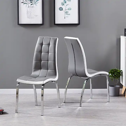 Set of 2/4 Grey Tufted PU Leather Dining Chairs Kitchen Padded Seat Chrome Legs