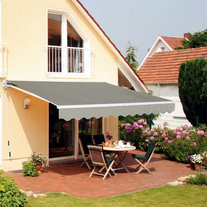 Patio Awning Manual GardenCanopy Sunshade Retractable Shelter Outdoor Shade Grey