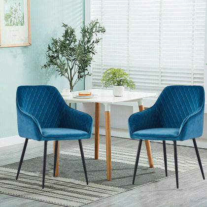 2X Dining Chairs Velvet Padded Seat Breakfast Chairs Metal Legs Home Office