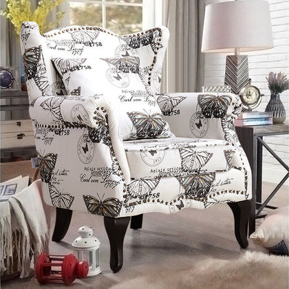 Retro Wing High Back Accent Armchair Sofa Cushioned Seats Large Single Tub Chair