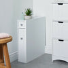 Slim Bathroom Storage Unit | White Slimline Narrow Cabinet w/ Shelving | VonHaus