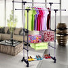 Heavy Duty Double Garment Hanging Stand Clothes Rail Rack W/Shoe Storage Shelves