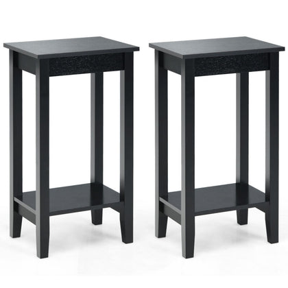 2 PCS Versatile 2-Tier Tall Side Table End Table Narrow Beside Storage Table