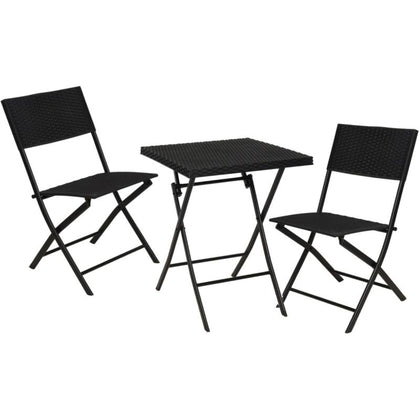 3 Pcs Outside Garden Furniture Rattan Design Foldable Table & Chairs Bistro Set