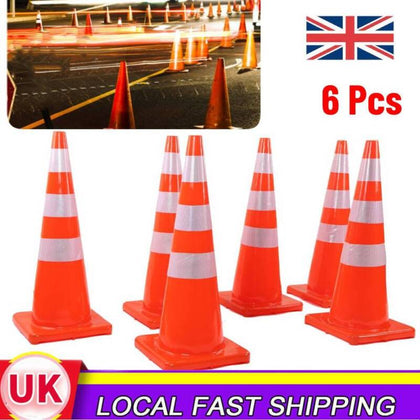 6-Piece Traffic Cones 36inch Safety Cone Set High Quality Reflective Strip UK