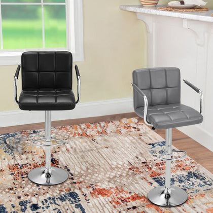 2 X Swivel Gas Lift Bar Stools Kitchen,Breakfast Pub Black, Grey With Backrest