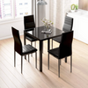 Small Space Dining Set 5Pcs Square Black Glass Dining Table+ 4 Dining Chairs Set