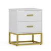 Modern Bedside Table Nightstand with 2 Drawers Sofa Side End Table Metal Leg