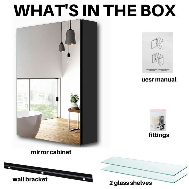 Industrial Bathroom Cabinet Mirror Wall Cupboard With Glass Shelves St ...