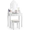 Vanity Dressing Table Set Wooden Mirror Makeup Dresser Table Stool W/ LED Light
