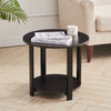 2 Tier Wood Metal Coffee Round Table Storage Sofa Bed End Side Coffee Table 50cm