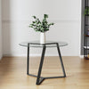 100cm Clear Round Tempered Glass & Black Metal Legs Kitchen Dining Tables Circle