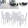 Metal Framed Tempered Glass Top Dining Table Faux Leather Chairs Set Black/White