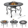 4 in 1 Outdoor Fire Pit Dining Table Round Wood Burning Fire Bowl W/ Mesh Cover