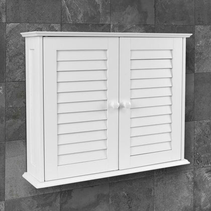 Bathroom Wall Cabinet with Double Shutter Door Hanging Storage Organiser White