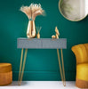 Grey 2 Drawer Console Table With Gold Metal Leg & Wooden Drawers Shelf Furniture