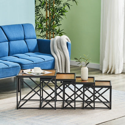 Industrial Set of 4 Nest Coffee Table Stacking Side Table End Table Living Room