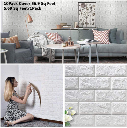 10Pcs 3D Tile Brick Wall Stickers Self-adhesive Wallpaper Foam Panel 70×77cm UK