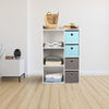 Kids Wooden Storage Cabinet 4 Shelves And 3 Basket Drawers Toys Storage Unit