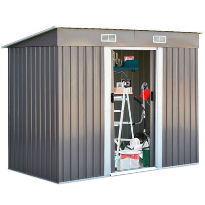 8 FT x 4 FT Outdoor Storage Shed Garden Roofed Utility Tool Shed House w/Windows