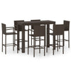 7 Piece Outdoor Bar Set with Armrest Poly Rattan Brown S4Z7