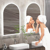 Vertical Arch-Shape LED Bathroom Mirror Backlit Frameless Lighted Mirror w/ Time