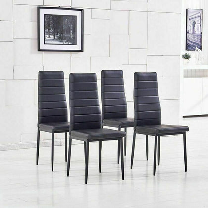 4pcs Black Faux Leather Dining Chairs Kitchen Dinning Room Metal Leg Padded Seat