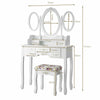 Folding Vanity Dressing Table 7 Drawers Makeup Table and Cushioned Stool Set