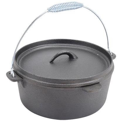 Cast Iron Dutch Oven 4.5L Outdoor Camping Cooking Campfire Stew Pot with Lid