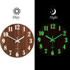 12'' Large Silent Luminous Wooden Quartz Wall Clock 3D Night Clock Home Decor UK