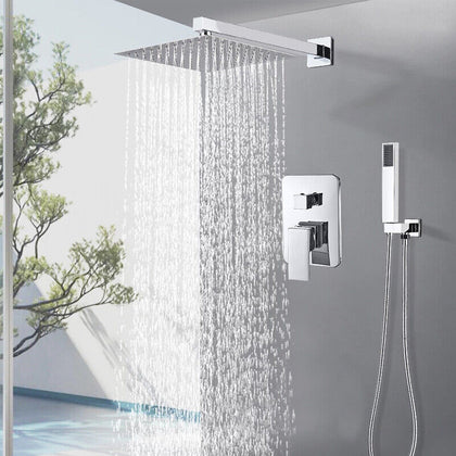 Chrome Concealed Shower Mixer Set Over Head with 30cm Rain Bathroom Hand Sprayer