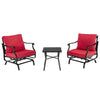 3 Piece Patio Rocking Chair Set 2 Single Chairs and Coffee Table W/ Cushions