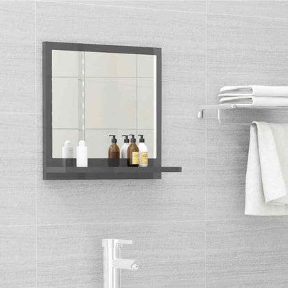 Cloakroom Bathroom Mirror with Shelf High Gloss Grey 40x10.5x37 cm Chipboard