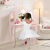 2 in 1 Kids Vanity Makeup Dressing Table & Chair Set W/ Tri-fold Mirror & Drawer