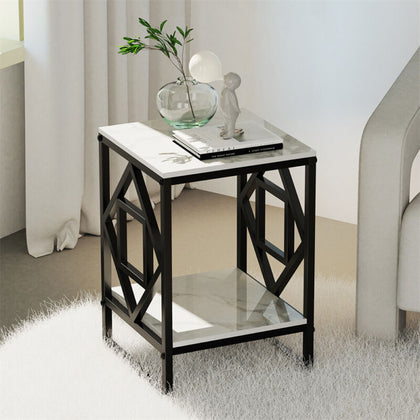Modern Marble Coffee Table Thicken Pole Side Table Night Stand w/Storage Shelf