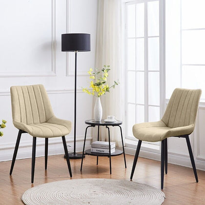 2 Pcs Cream Dining Chair Faux Leather Padded Seat Metal Legs Chair Dining Room