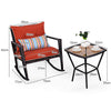 Outdoor 3 PCS Patio Rattan Wicker Rocking Bistro Set W/ Glass Table & Cushions