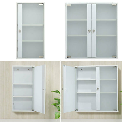 Single/Double Door Wall Mount Cabinet Cupboard Storage Shelf Glass Wood Bathroom
