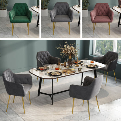 1x Velvet Upholstered Dining Chairs Kitchen Tub Armchair Seat Metal Gold Legs UK